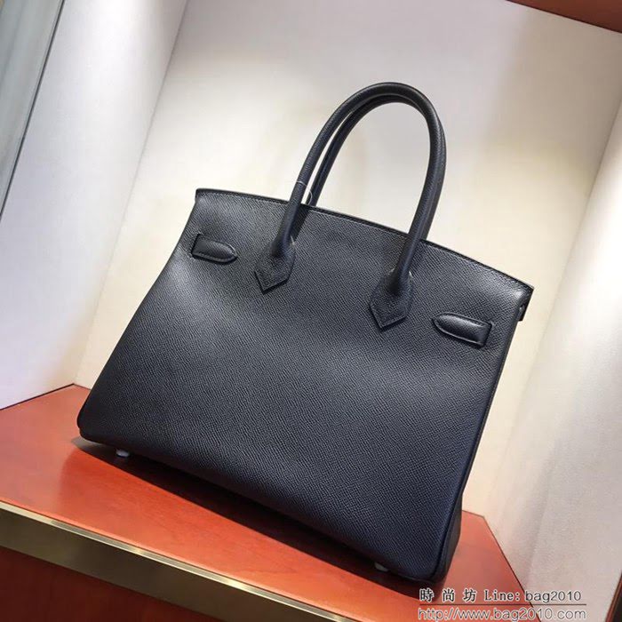 HERMES愛馬仕 鉑金包 Birkin 30cm Epsom 89 Noir 黑色 銀扣 頂級工藝 全手工 蠟線縫製 時尚手提包  Ama1222
